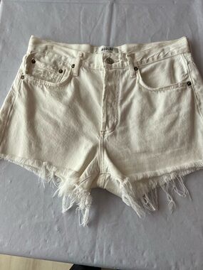 Agolde White Raw-Hem Denim Cutoff Shorts
